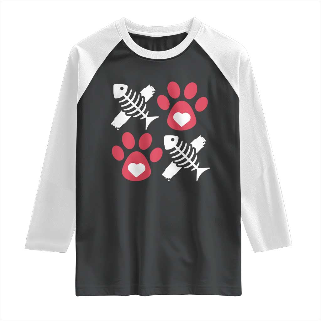 Valentine's Day Cat Lover Raglan Shirt Cute Kitten Paw XO