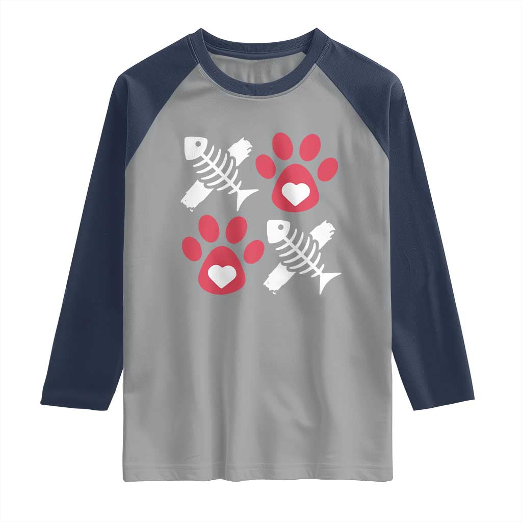 Valentine's Day Cat Lover Raglan Shirt Cute Kitten Paw XO