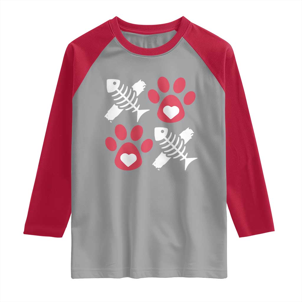 Valentine's Day Cat Lover Raglan Shirt Cute Kitten Paw XO