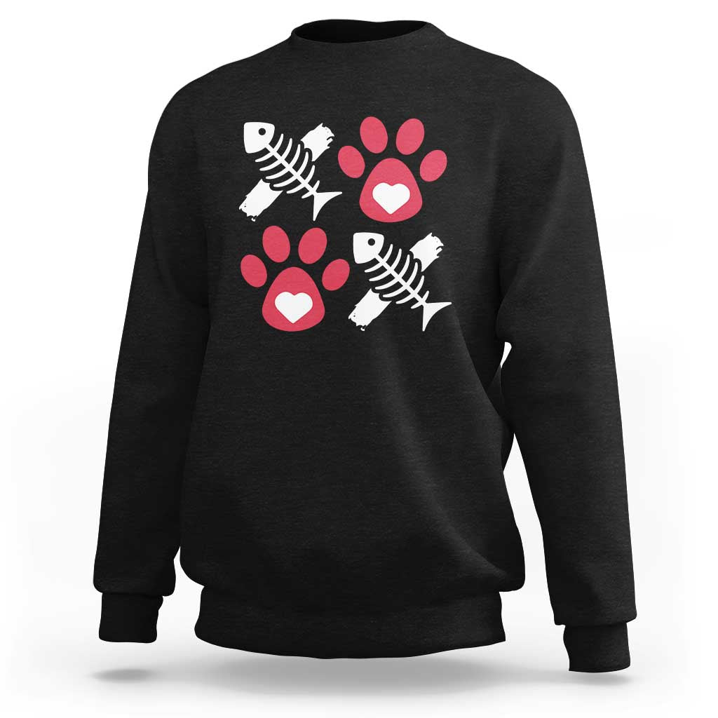 Valentine's Day Cat Lover Sweatshirt Cute Kitten Paw XO