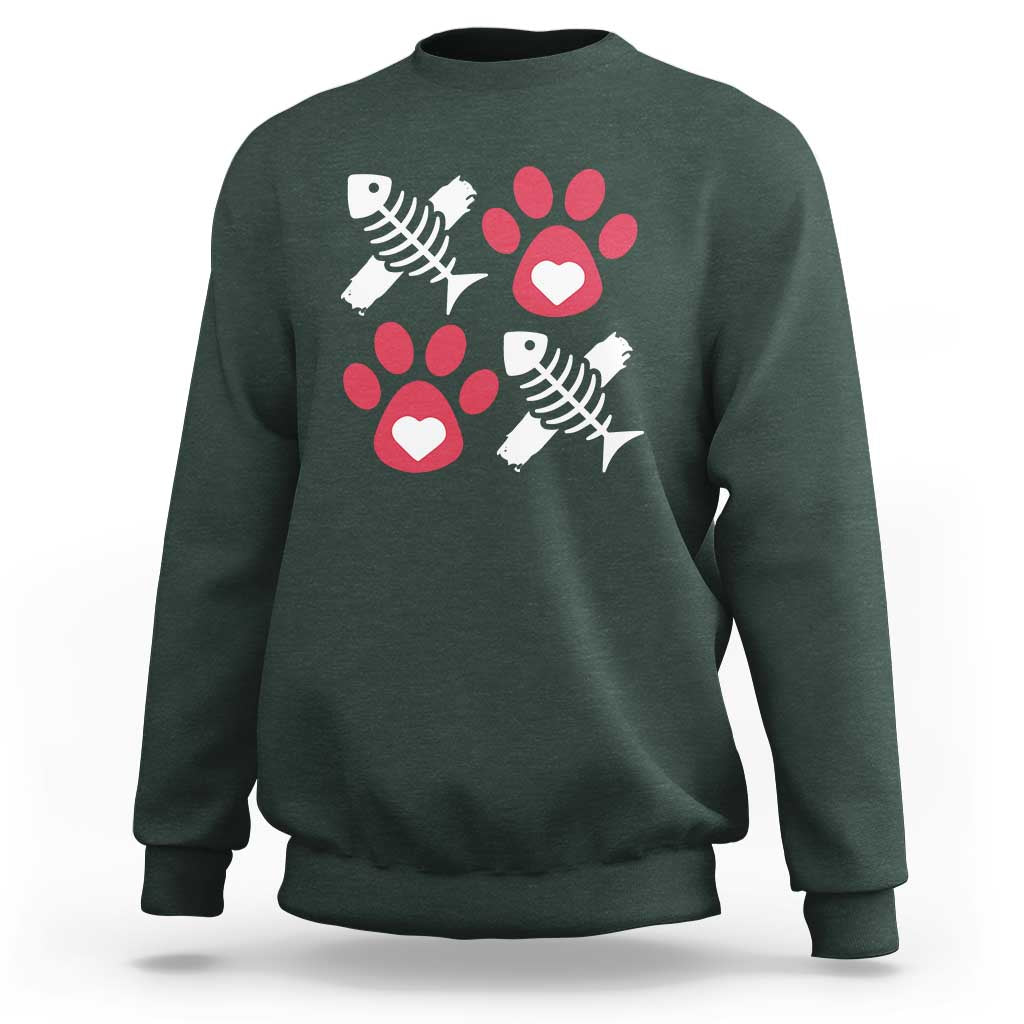 Valentine's Day Cat Lover Sweatshirt Cute Kitten Paw XO