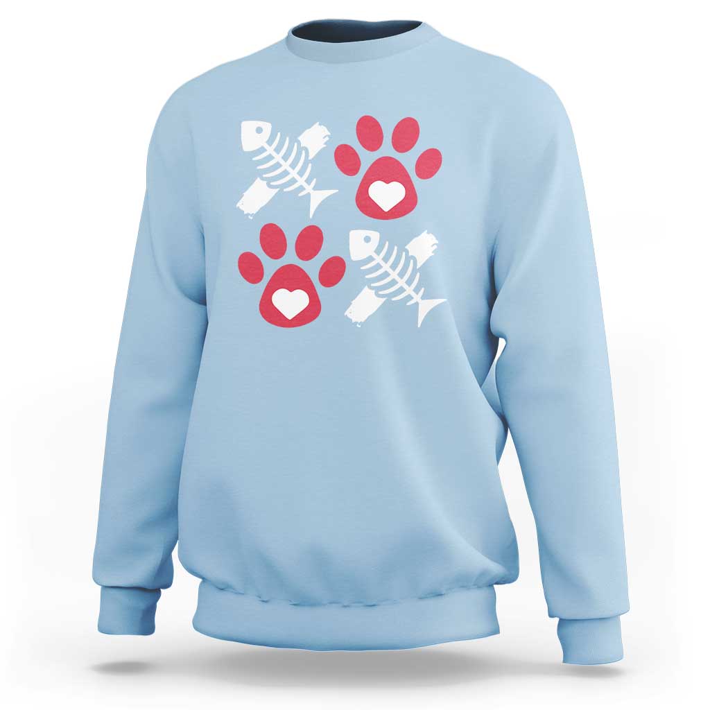 Valentine's Day Cat Lover Sweatshirt Cute Kitten Paw XO