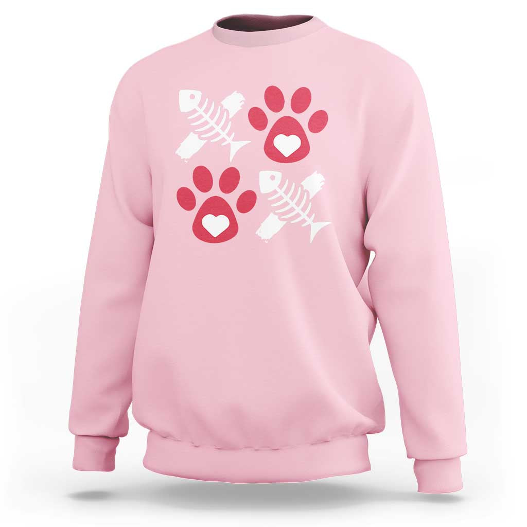 Valentine's Day Cat Lover Sweatshirt Cute Kitten Paw XO