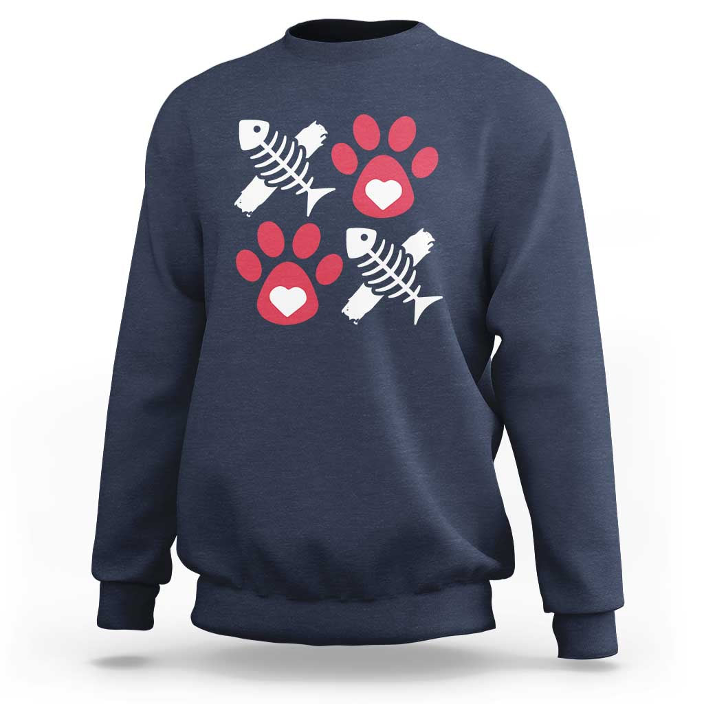 Valentine's Day Cat Lover Sweatshirt Cute Kitten Paw XO