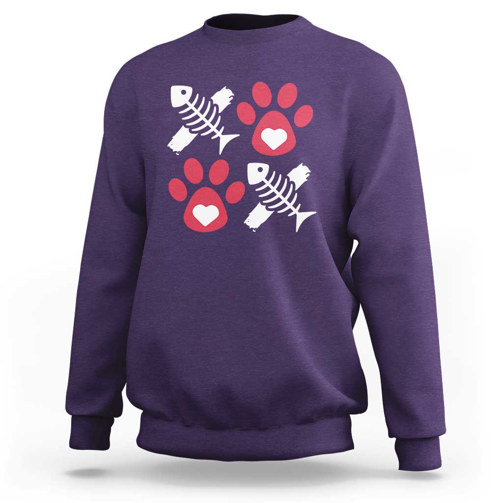 Valentine's Day Cat Lover Sweatshirt Cute Kitten Paw XO
