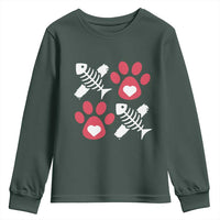 Valentine's Day Cat Lover Youth Sweatshirt Cute Kitten Paw XO