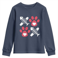 Valentine's Day Cat Lover Youth Sweatshirt Cute Kitten Paw XO