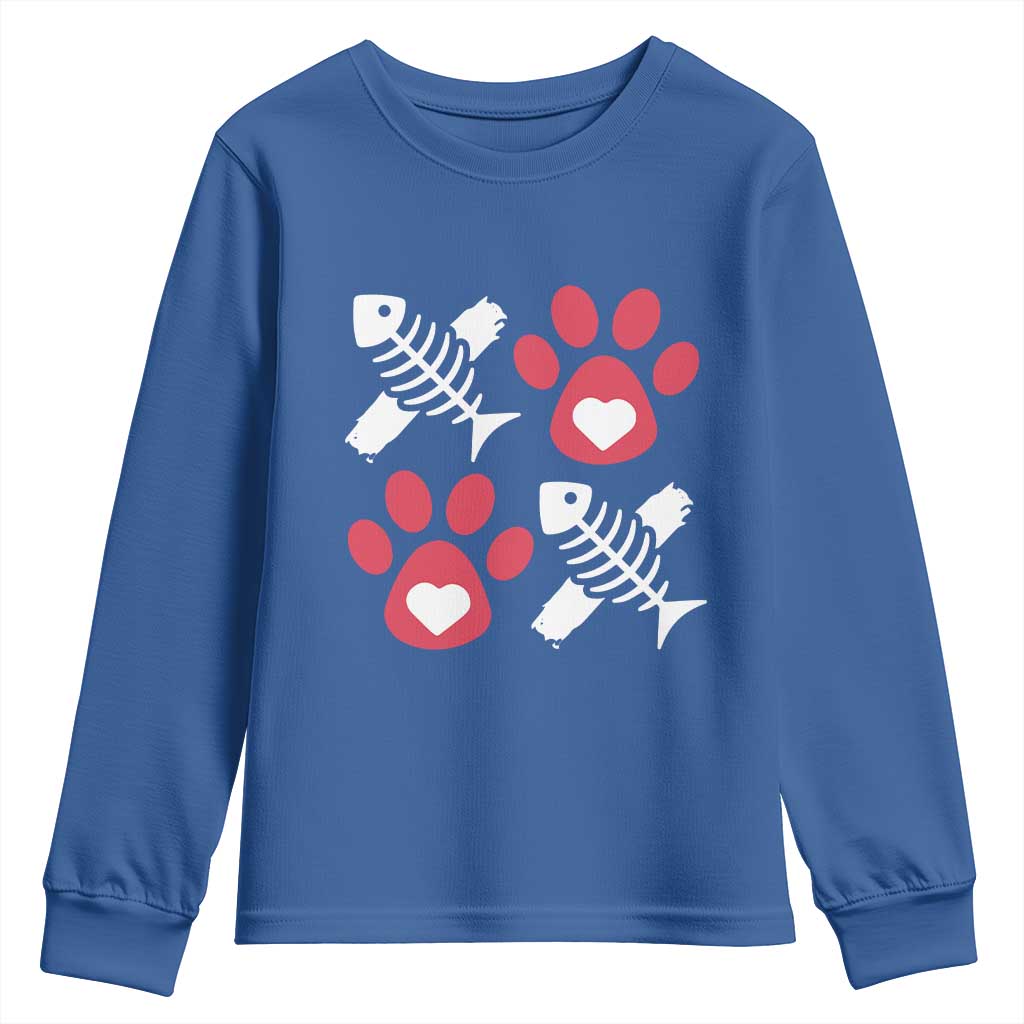 Valentine's Day Cat Lover Youth Sweatshirt Cute Kitten Paw XO
