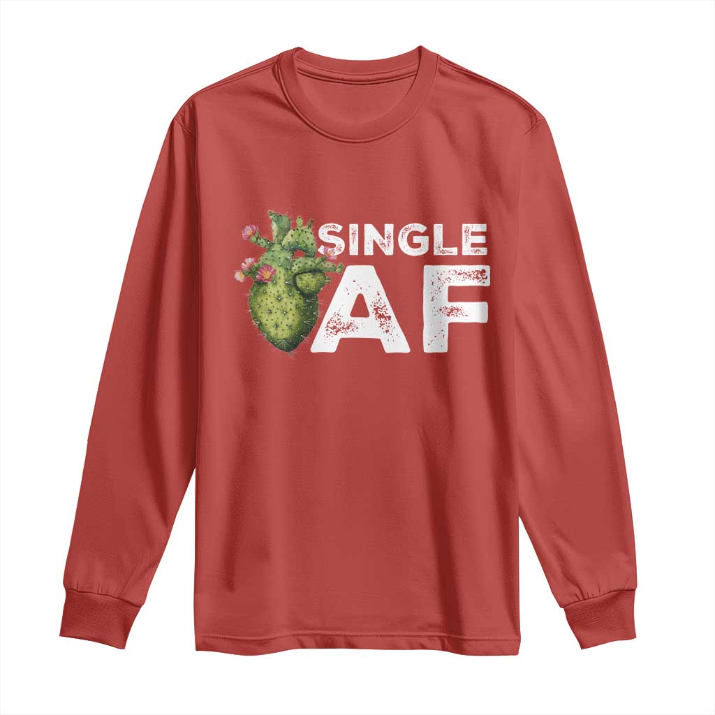 Funny Anti Valentine Long Sleeve Shirt Single AF Heart Cactus