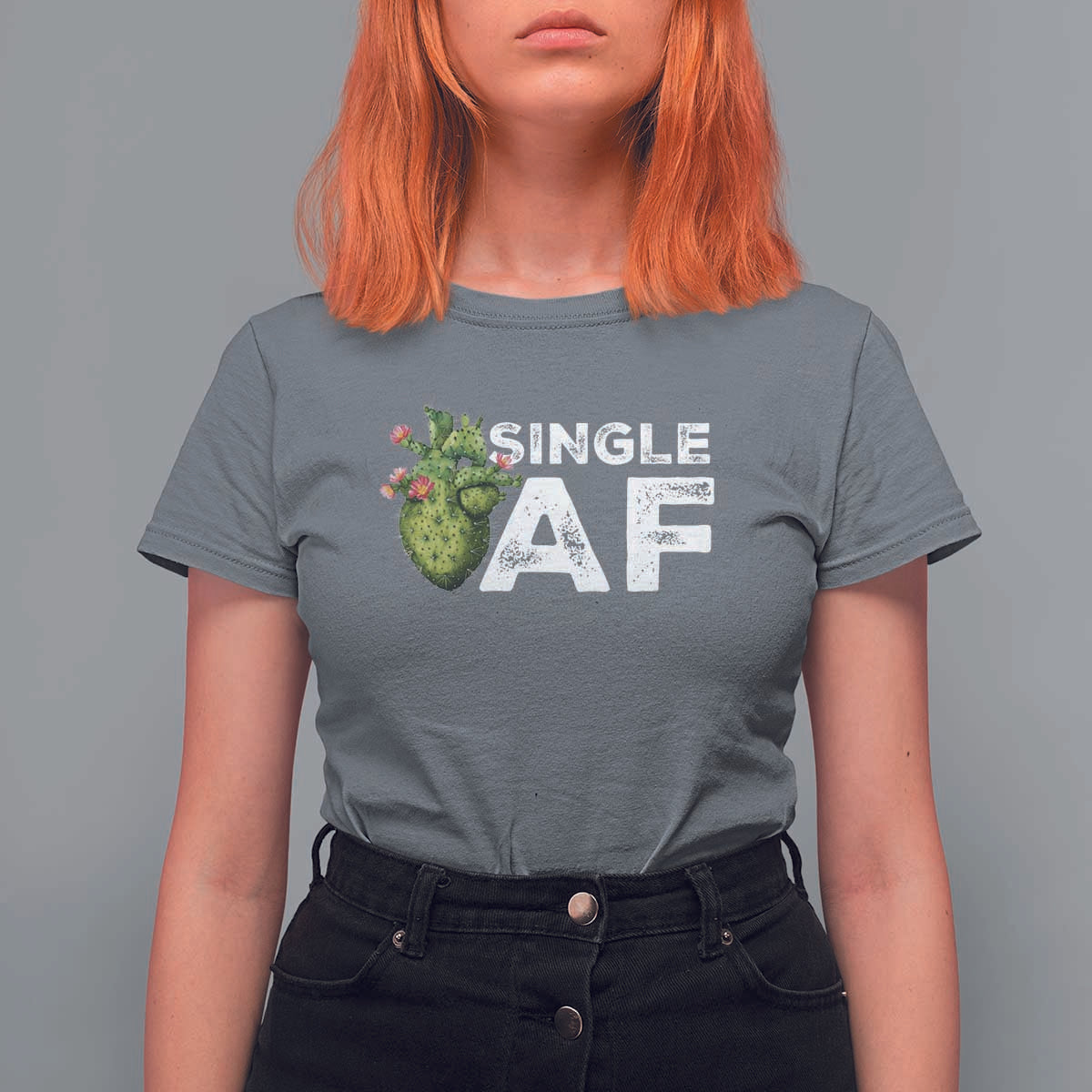 Funny Anti Valentine T Shirt For Women Single AF Heart Cactus