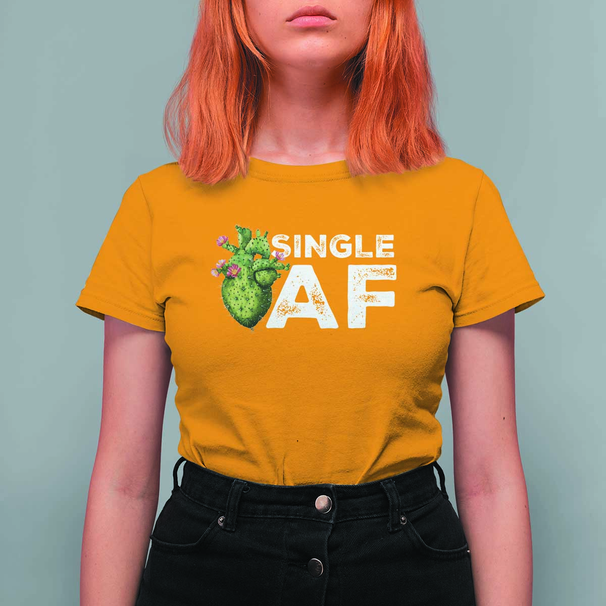 Funny Anti Valentine T Shirt For Women Single AF Heart Cactus