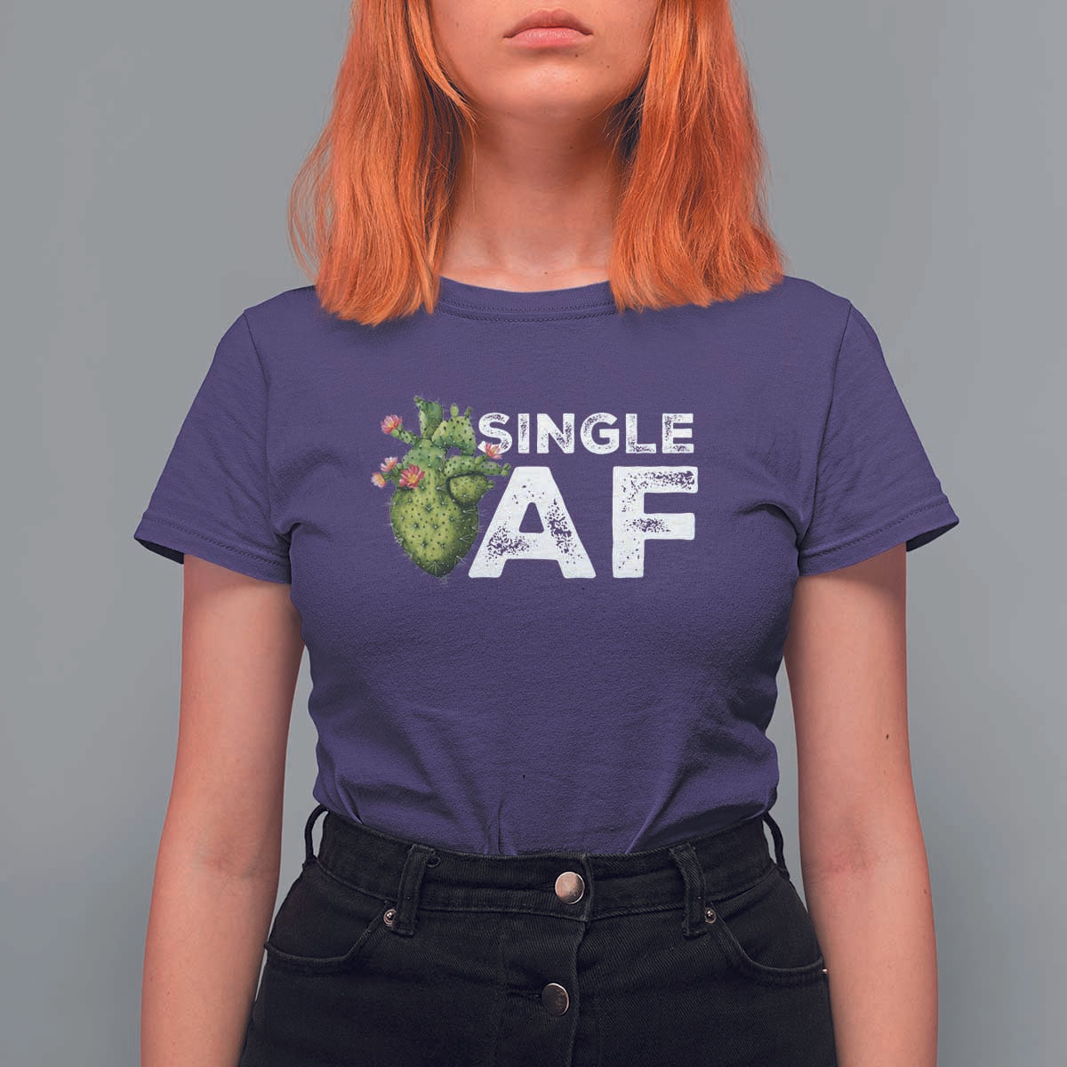 Funny Anti Valentine T Shirt For Women Single AF Heart Cactus