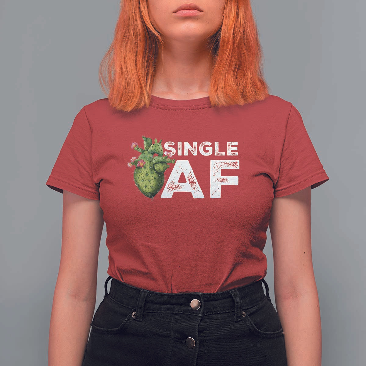 Funny Anti Valentine T Shirt For Women Single AF Heart Cactus