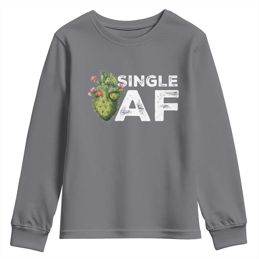 Funny Anti Valentine Youth Sweatshirt Single AF Heart Cactus