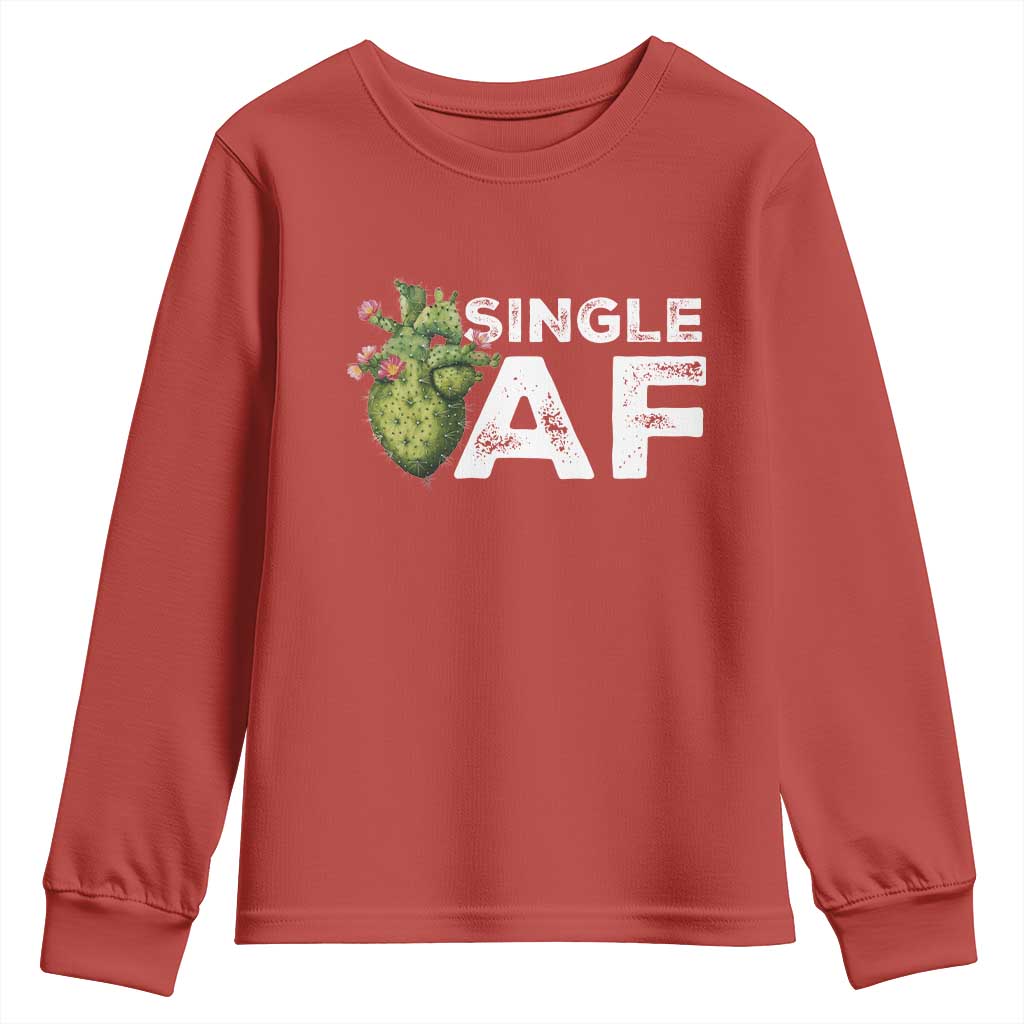 Funny Anti Valentine Youth Sweatshirt Single AF Heart Cactus