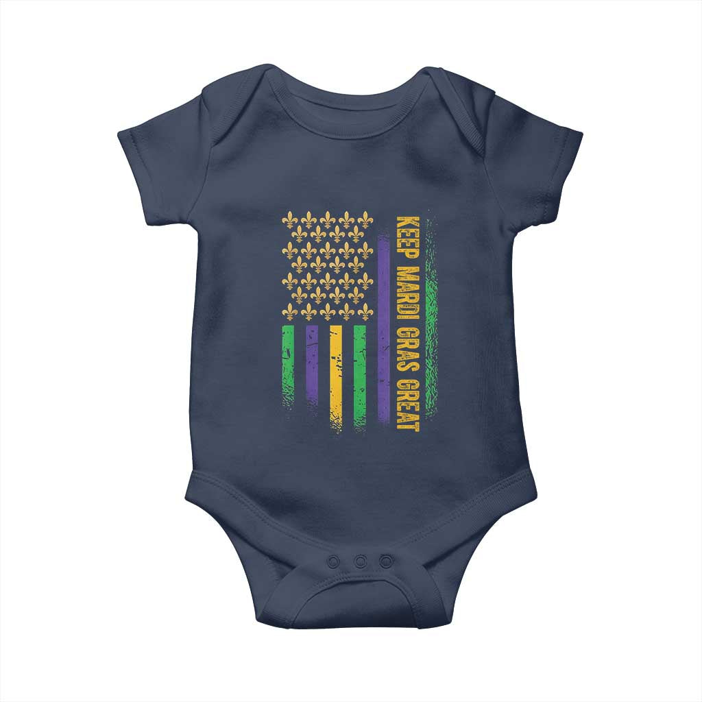 Keep Mardi Gras Great Baby Onesie American Flag Fleur De Lis