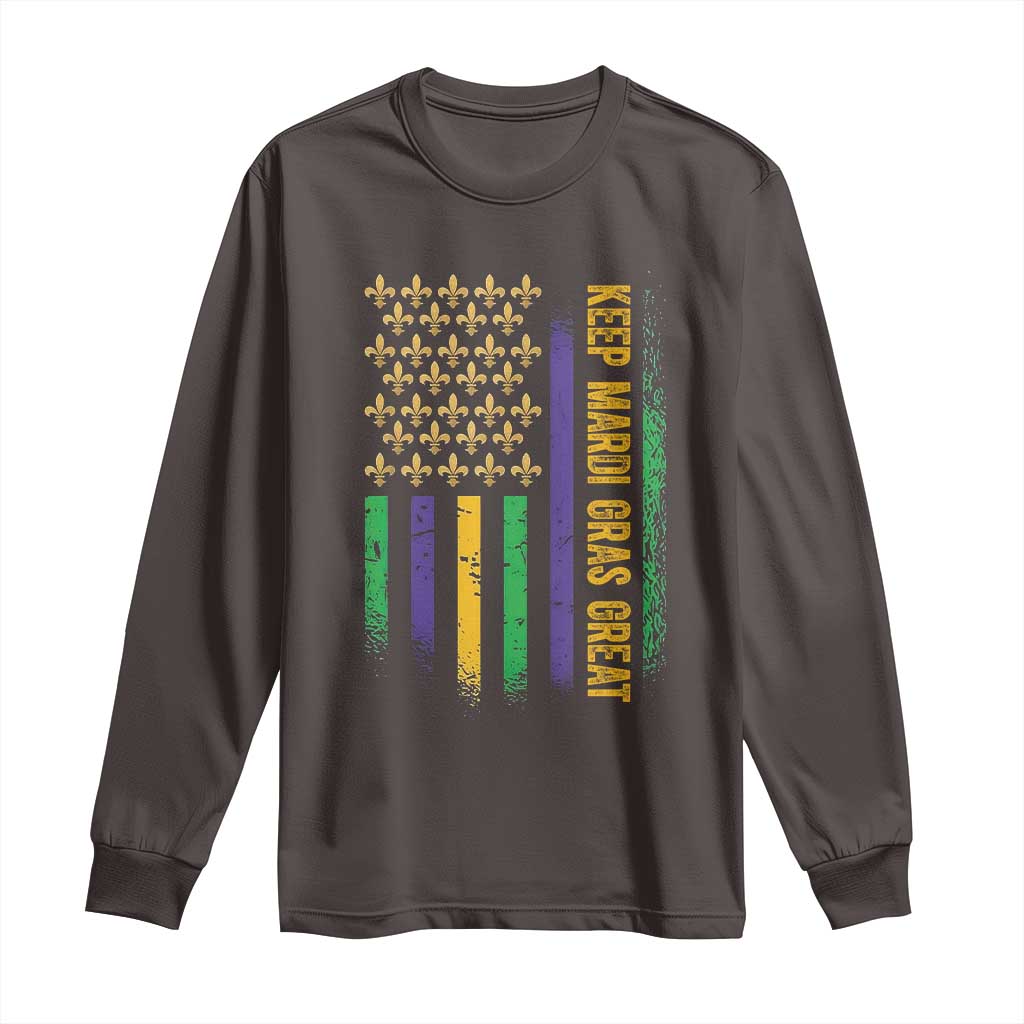 Keep Mardi Gras Great Long Sleeve Shirt American Flag Fleur De Lis