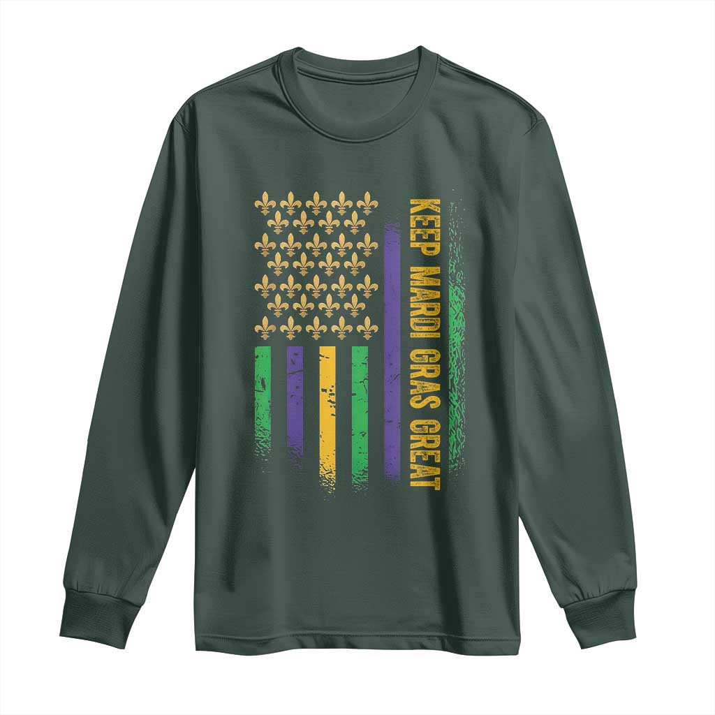 Keep Mardi Gras Great Long Sleeve Shirt American Flag Fleur De Lis