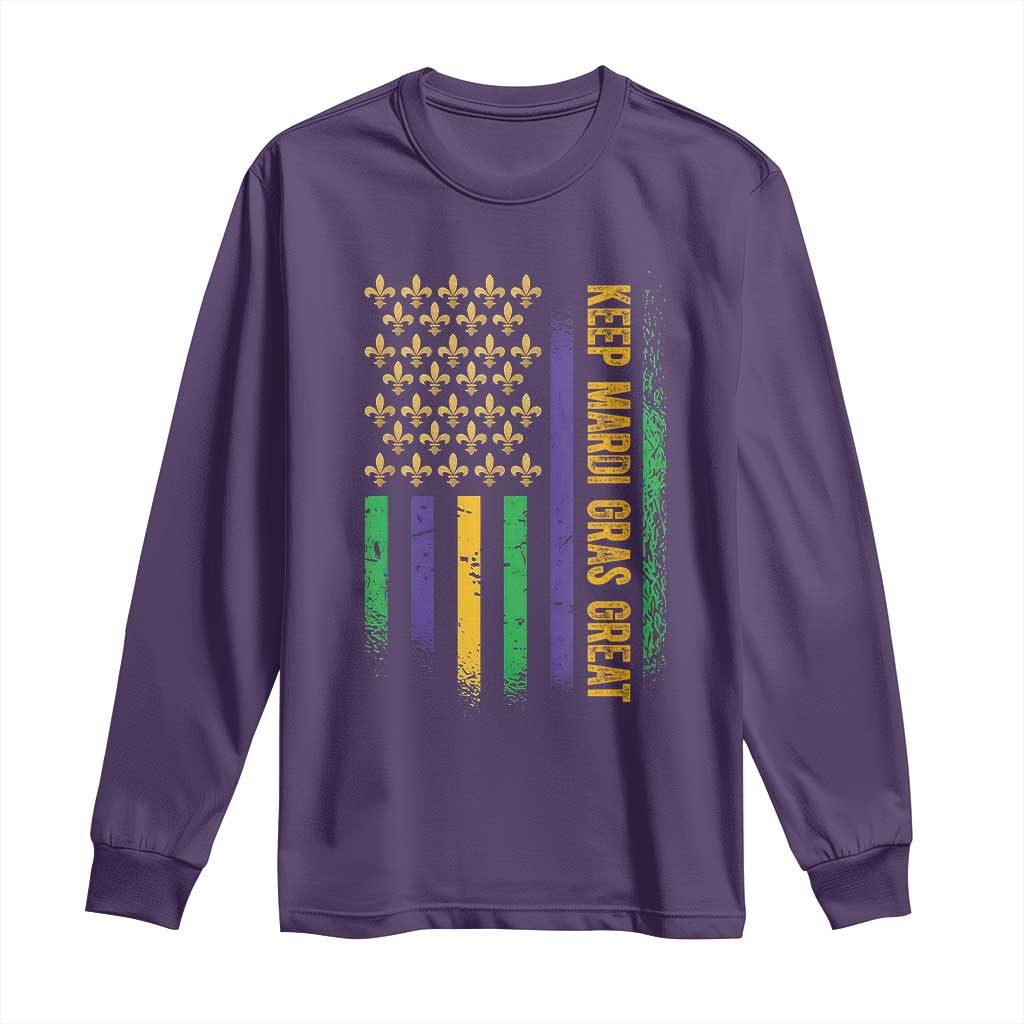 Keep Mardi Gras Great Long Sleeve Shirt American Flag Fleur De Lis