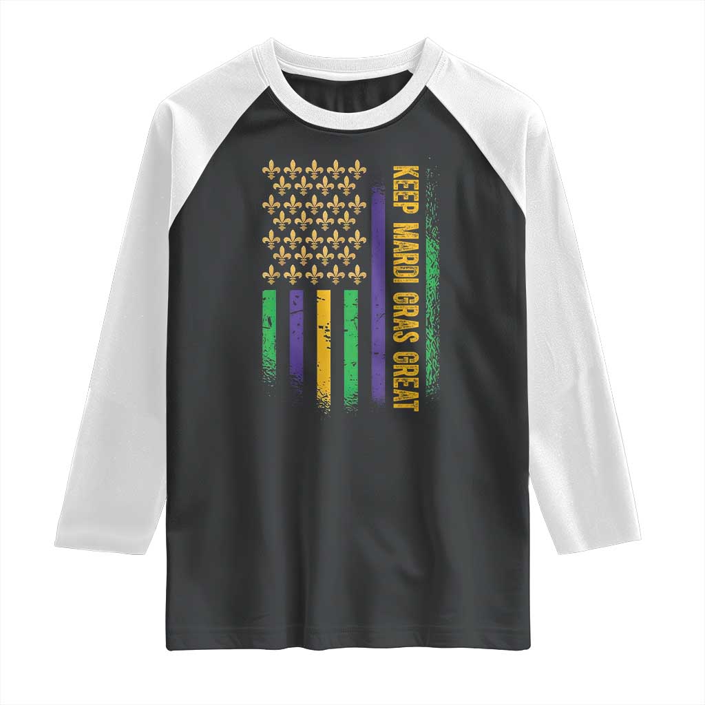 Keep Mardi Gras Great Raglan Shirt American Flag Fleur De Lis