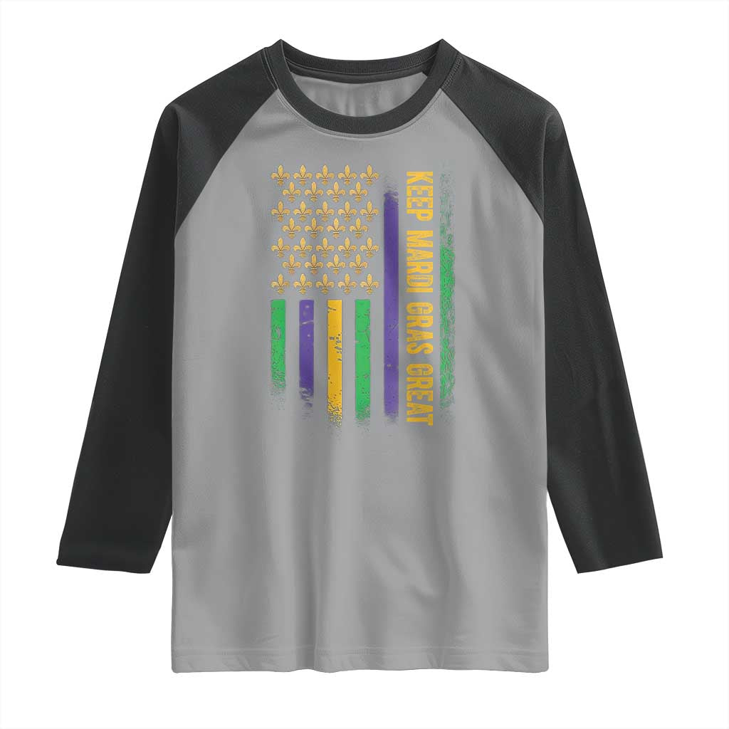 Keep Mardi Gras Great Raglan Shirt American Flag Fleur De Lis
