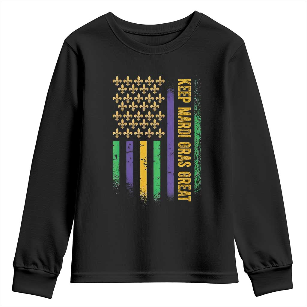 Keep Mardi Gras Great Youth Sweatshirt American Flag Fleur De Lis