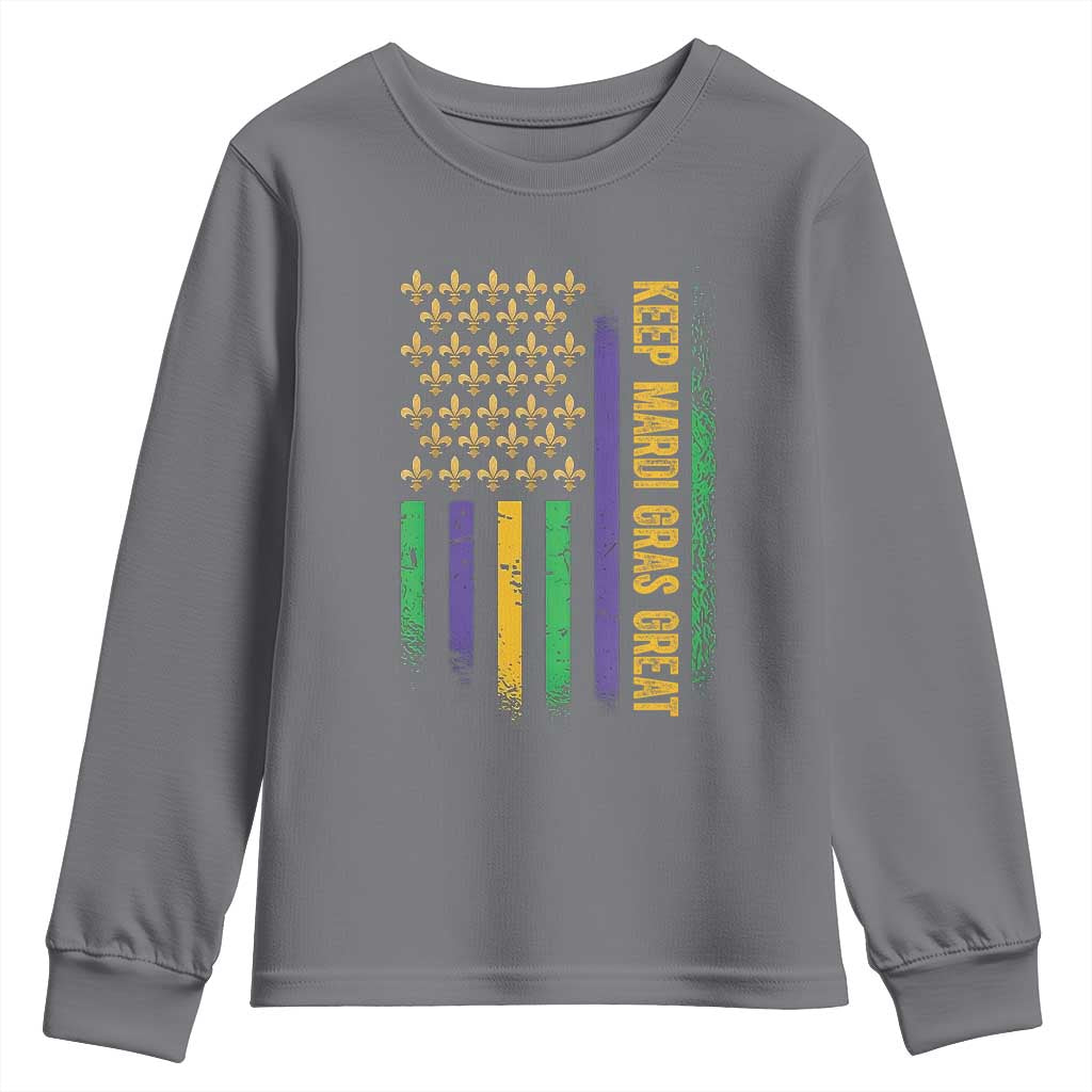 Keep Mardi Gras Great Youth Sweatshirt American Flag Fleur De Lis