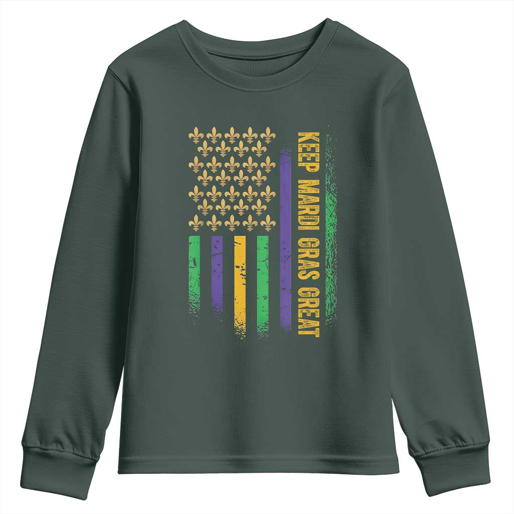 Keep Mardi Gras Great Youth Sweatshirt American Flag Fleur De Lis