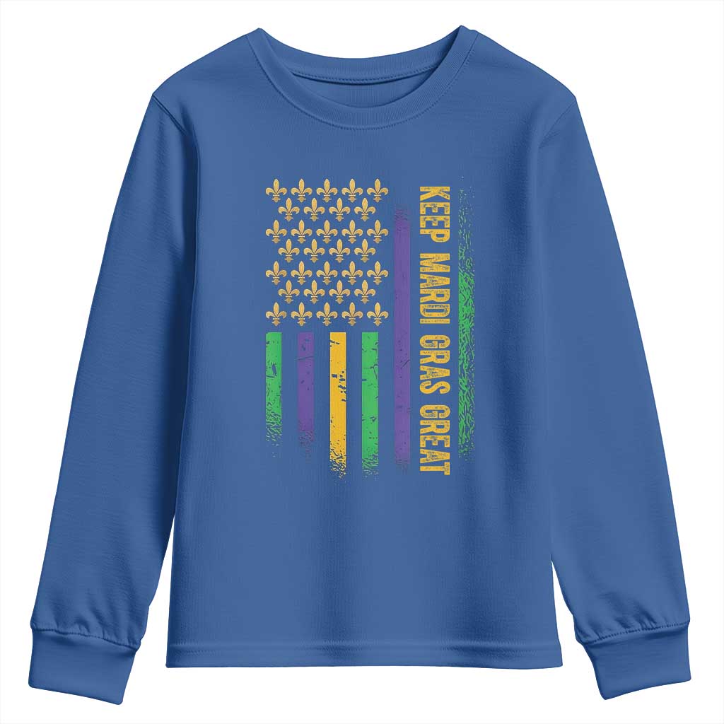 Keep Mardi Gras Great Youth Sweatshirt American Flag Fleur De Lis
