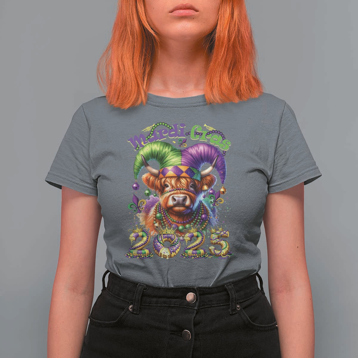 Mardi Gras 2025 T Shirt For Women Cow Jester Outfit