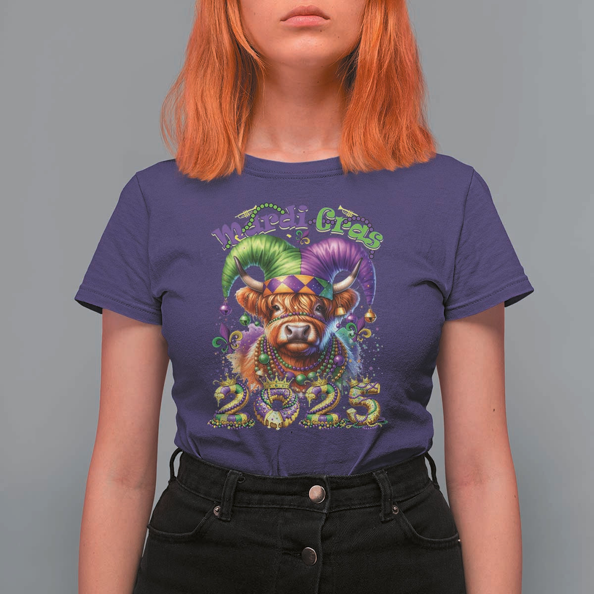 Mardi Gras 2025 T Shirt For Women Cow Jester Outfit