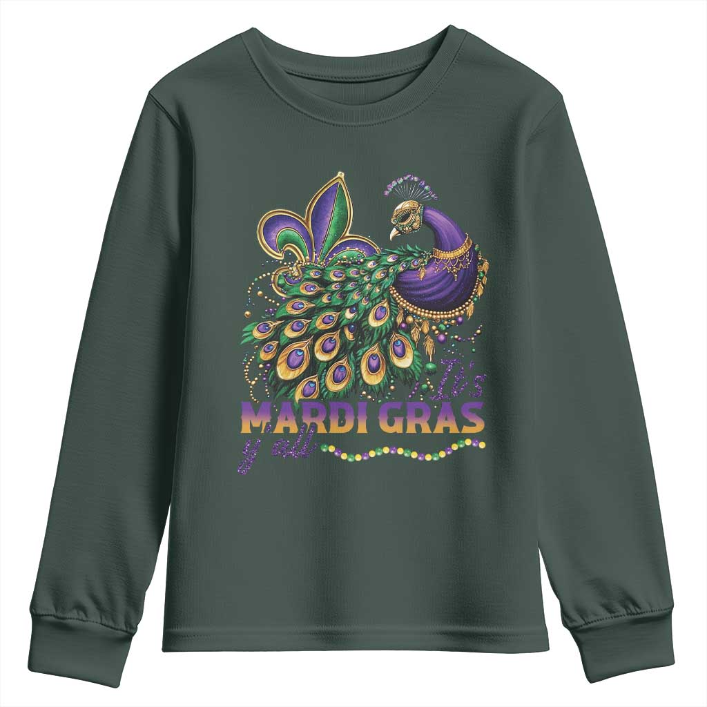 Mardi Gras Youth Sweatshirt Its Mardi Gras Y'all Peacock Costume