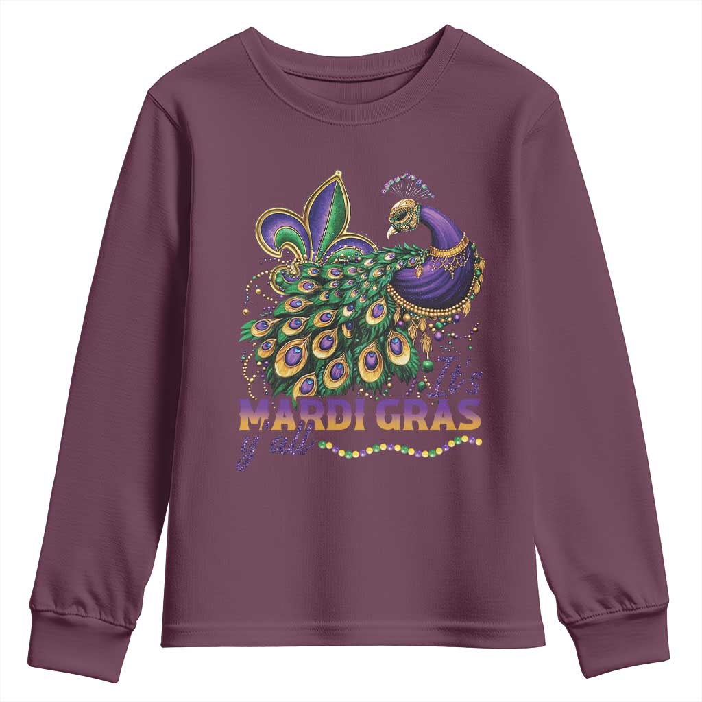 Mardi Gras Youth Sweatshirt Its Mardi Gras Y'all Peacock Costume