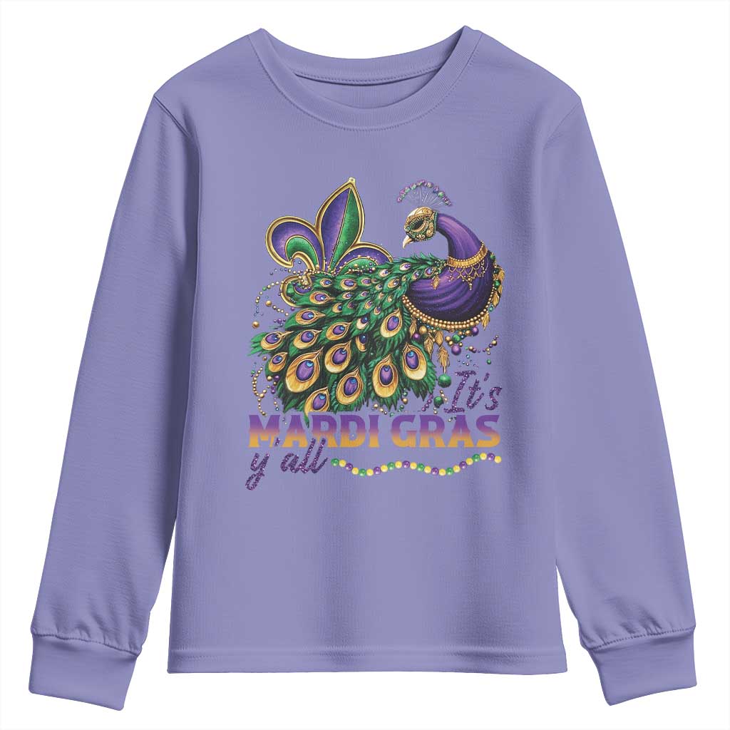 Mardi Gras Youth Sweatshirt Its Mardi Gras Y'all Peacock Costume