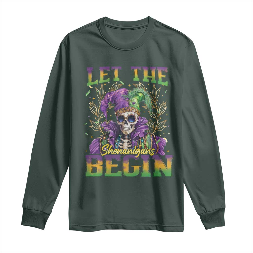 Mardi Gras Long Sleeve Shirt Let The Shenanigans Begin Skeleton Jester Costume