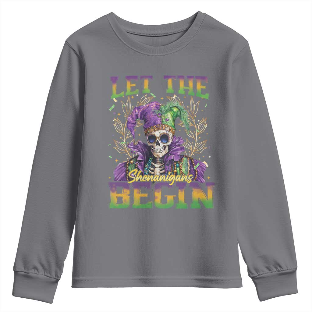 Mardi Gras Youth Sweatshirt Let The Shenanigans Begin Skeleton Jester Costume