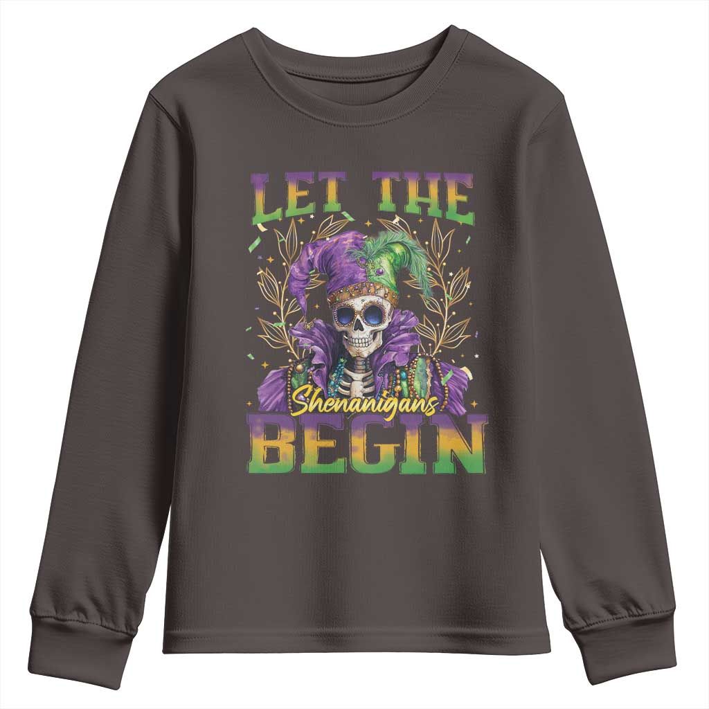 Mardi Gras Youth Sweatshirt Let The Shenanigans Begin Skeleton Jester Costume
