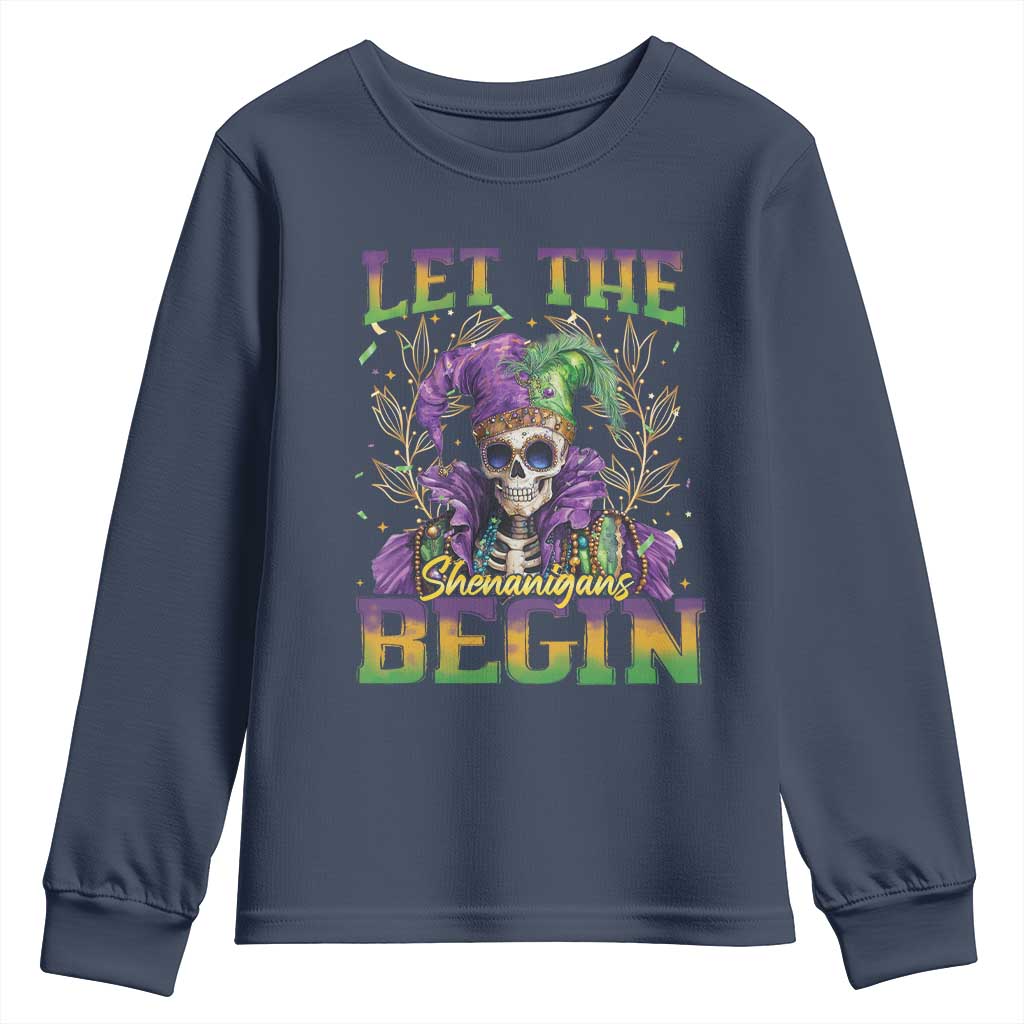 Mardi Gras Youth Sweatshirt Let The Shenanigans Begin Skeleton Jester Costume