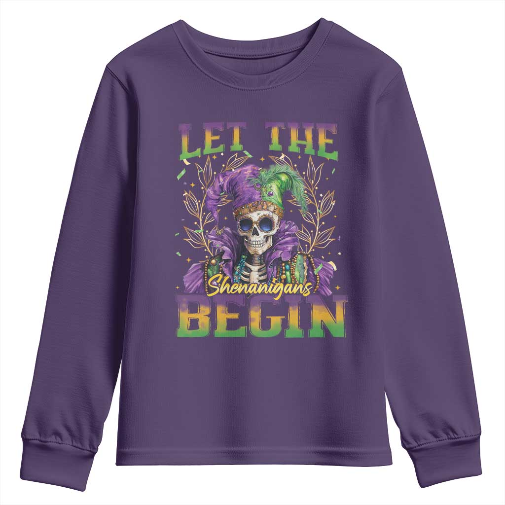 Mardi Gras Youth Sweatshirt Let The Shenanigans Begin Skeleton Jester Costume