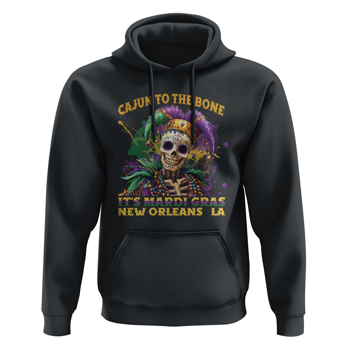 Louisiana Mardi Gras Hoodie Cajun To The Bone Skeleton Jester Costume