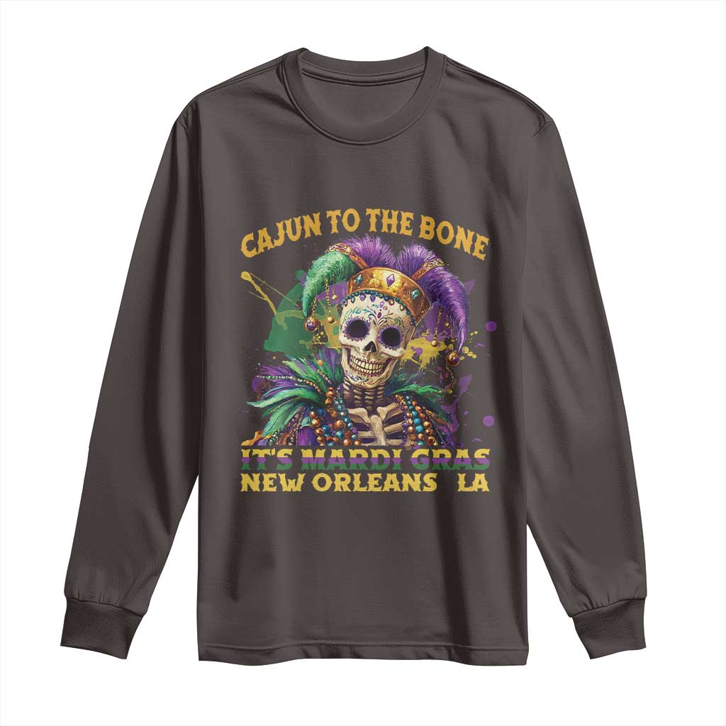 Louisiana Mardi Gras Long Sleeve Shirt Cajun To The Bone Skeleton Jester Costume