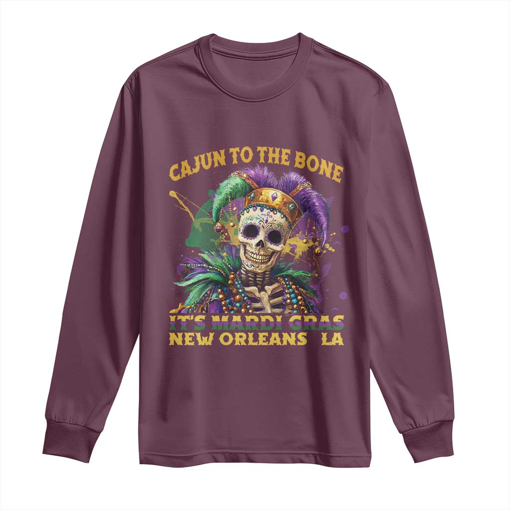 Louisiana Mardi Gras Long Sleeve Shirt Cajun To The Bone Skeleton Jester Costume