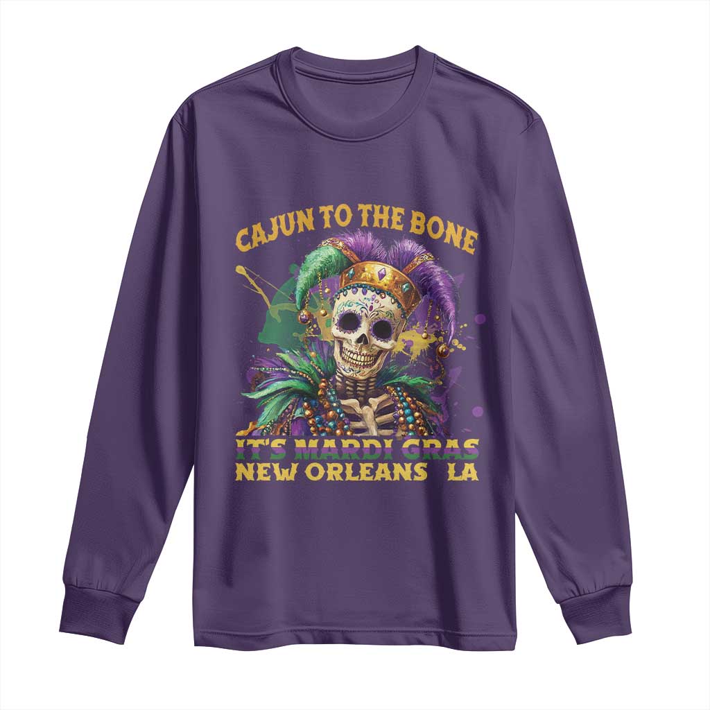 Louisiana Mardi Gras Long Sleeve Shirt Cajun To The Bone Skeleton Jester Costume