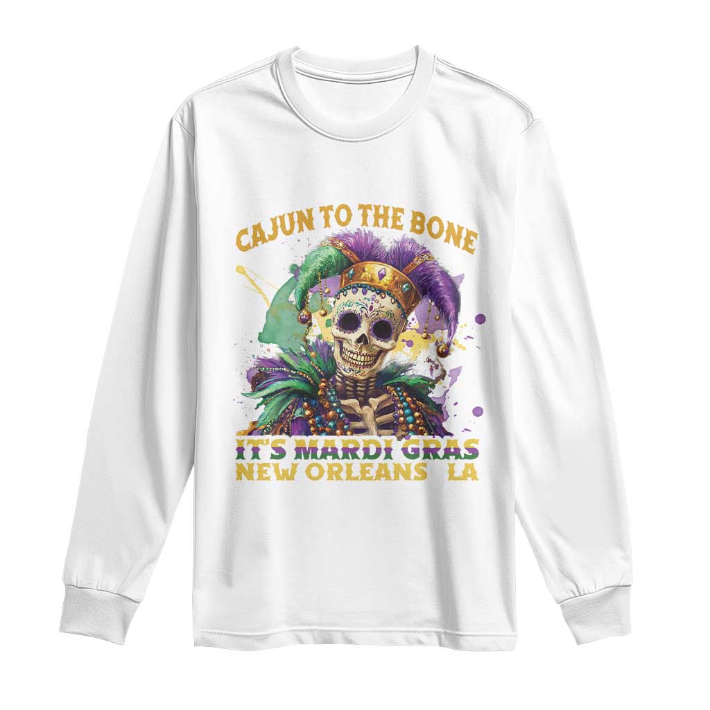 Louisiana Mardi Gras Long Sleeve Shirt Cajun To The Bone Skeleton Jester Costume