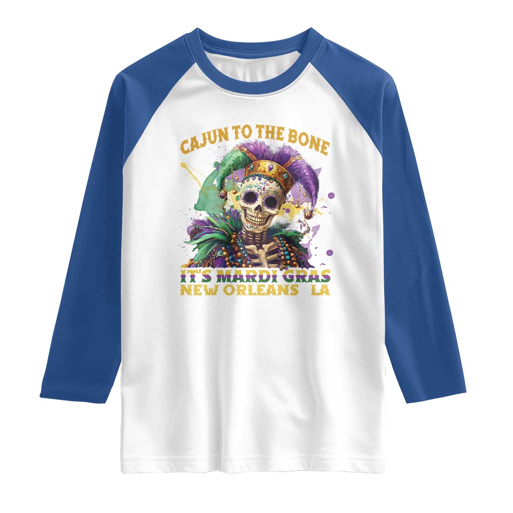 Louisiana Mardi Gras Raglan Shirt Cajun To The Bone Skeleton Jester Costume