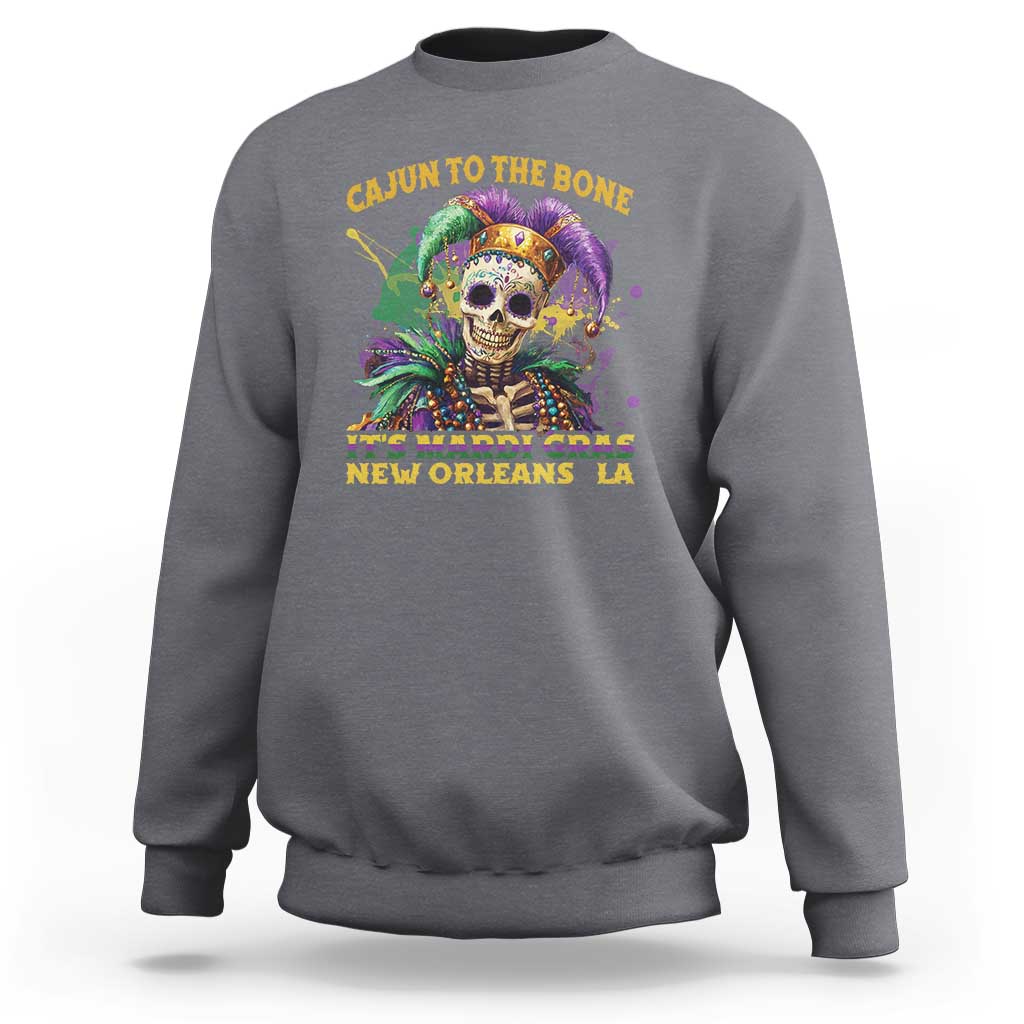 Louisiana Mardi Gras Sweatshirt Cajun To The Bone Skeleton Jester Costume