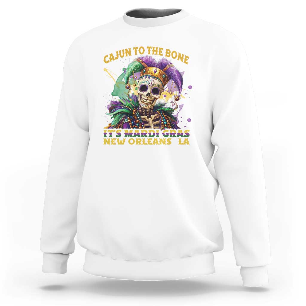 Louisiana Mardi Gras Sweatshirt Cajun To The Bone Skeleton Jester Costume
