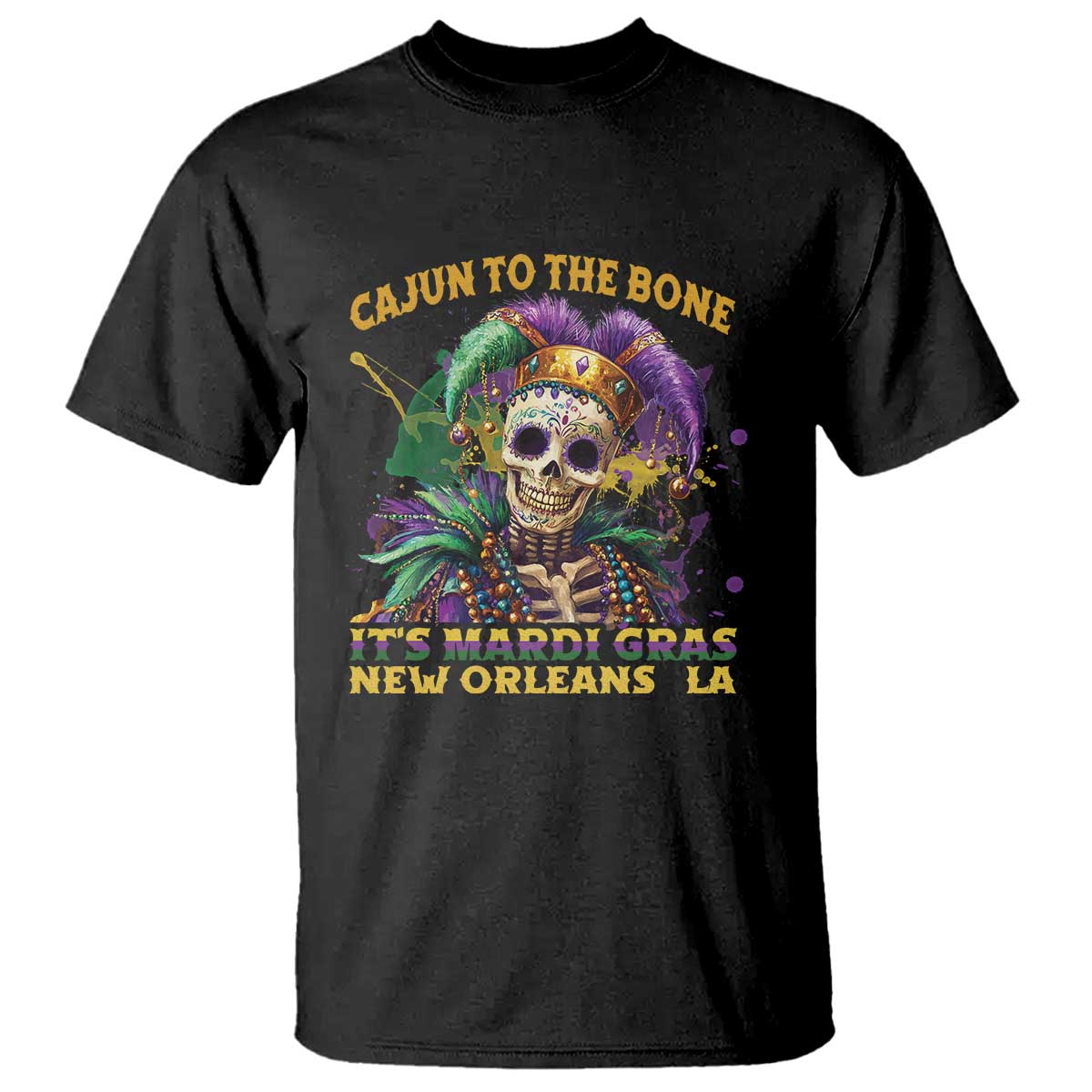 Louisiana Mardi Gras T Shirt Cajun To The Bone Skeleton Jester Costume