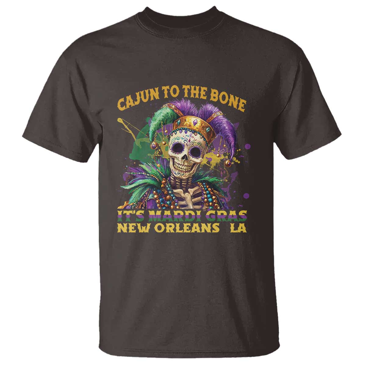 Louisiana Mardi Gras T Shirt Cajun To The Bone Skeleton Jester Costume