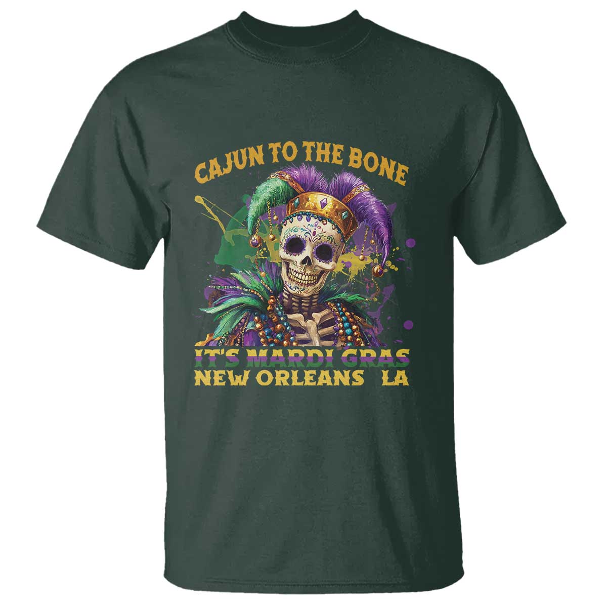 Louisiana Mardi Gras T Shirt Cajun To The Bone Skeleton Jester Costume
